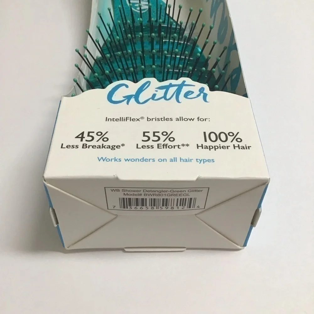 Wet Brush Shower Detangler GREEN GLITTER IntelliFlex Bristles Hanger Beach NEW
